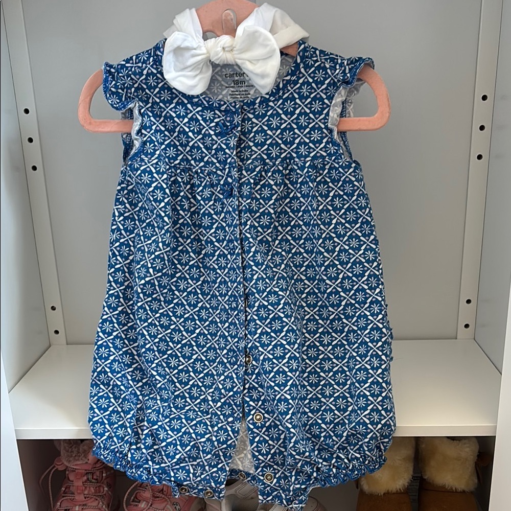 Blue and White Baby Roper with Bow